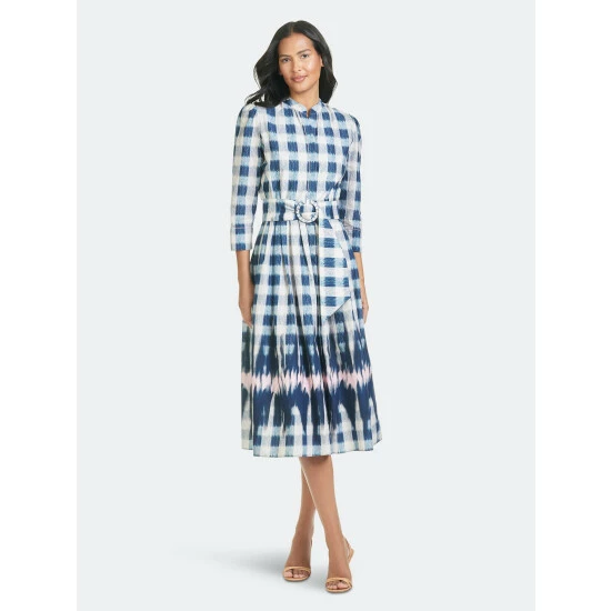 Sachin & Babi Mari Dress Dresses Indigo Check With Shibori 1 Sachin & Babi Mari Dress Dresses Indigo Check With Shibori