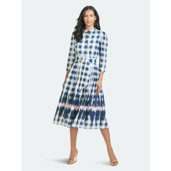 Sachin & Babi Mari Dress Dresses Indigo Check With Shibori 2 Sachin & Babi Mari Dress Dresses Indigo Check With Shibori - Image 2
