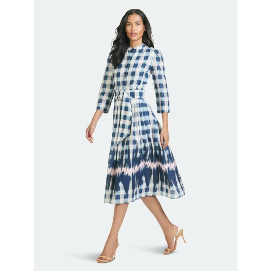 Sachin & Babi Mari Dress Dresses Indigo Check With Shibori 3 Sachin & Babi Mari Dress Dresses Indigo Check With Shibori - Image 3