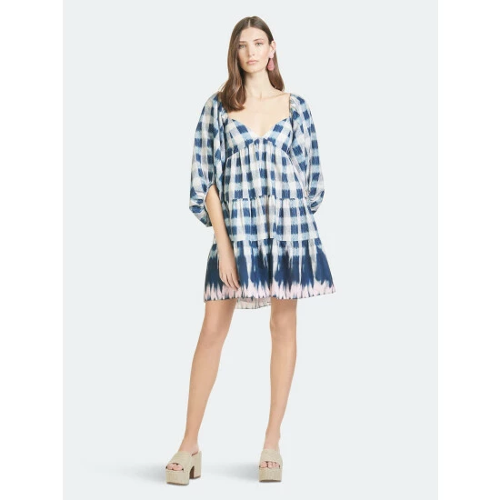 Sachin & Babi Kyle Dress Dresses Indigo Check With Shibori 1 Sachin & Babi Kyle Dress Dresses Indigo Check With Shibori